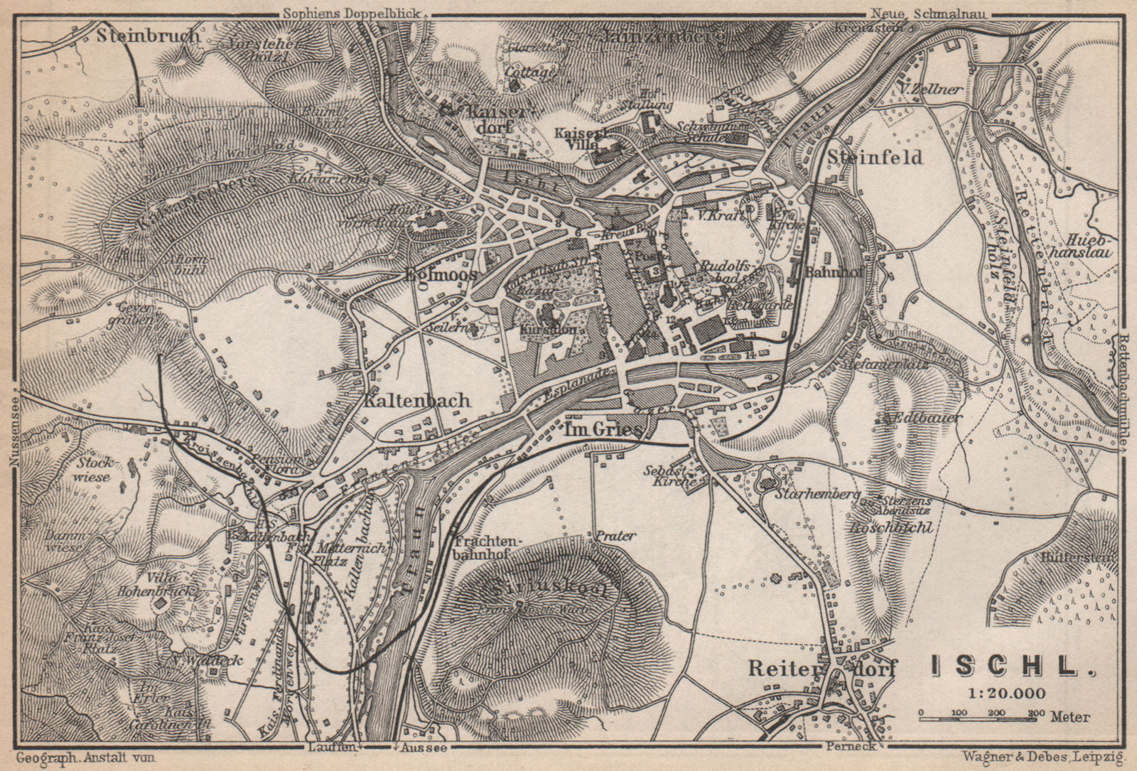 BAD ISCHL antique town city plan stadtplan. Austria Österreich karte 1896 map